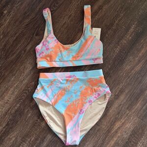 Palms Away by Red Dress Bikini Set XS High Waist Scoop Top Multicolor NEW